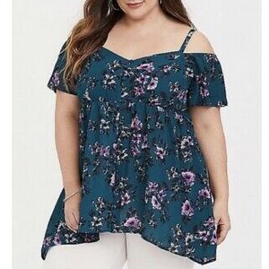 Torrid NWT georgette Babydoll cold-shoulder Top